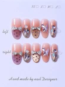 10 Peças/Conjunto de Peças de Unha Oval Feitas à Mão no Estilo Rosa Y2K e Decoração de Unha com Borboleta Voando Pintada à Mão, Glitter e Estrela de Cinco Pontas. 1 Peça de Gel de Gelatina e 1 Lixa de Unha. Perfeito para o dia a dia, bem como para looks de festa do festival de música Coachella, unhas postiças e produtos de cuidados com as unhas. - Rosa chiclete - Visão 2