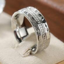 Boho Style Vintage Hammered Wide Band Ring, Handmade Copper Jewelry Suitable For Daily Wear, Ideal Gift For Women - Silver - View 2