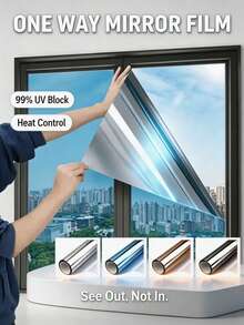 1 Cuộn phim dán cửa sổ mờ một chiều, kích thước 50*500cm, chất liệu PET, màu xám bạc, trong suốt bên ngoài, mờ đục bên trong, thích hợp cho nhà ở, phòng ngủ, văn phòng. - Màng năng lượng mặt trời - Xem 2