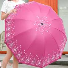 1pc 10-Rib Large Floral Pattern Folding Umbrella With UV Protection, Casual Lightweight Portable Compact Umbrella For Rainy/Sunny Outdoor Activities - Multicolor - View 3