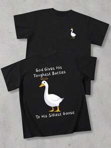 Vintage Men's Simple Duck Letter Print Round Neck Short-Sleeve Summer T-Shirt Summer Tops - 黑色 - 查看 1