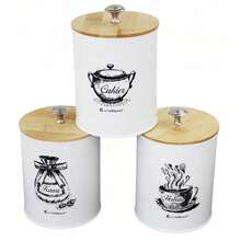 Set Of Tea Coffee Sugar Salt Containers 3 Pieces - White E-6042 - View 4