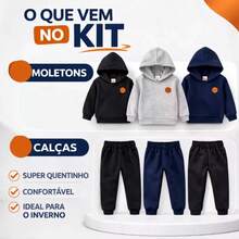 Boys' Thick Fleece Tracksuit Set (Ages 1-10) | Basic Fleece Jacket And Pants - 1 Black + 1 Gray - View 5