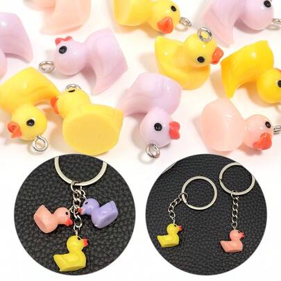 10 piezas/paquete Colgante de pato de acrílico de unicolor, 19mm Pendiente/Pulsera/Collar/Llavero DIY Encanto de dibujos animados, Accesorio de joyería linda para hacer llavero, broche, tirador de cremallera, decoración de correa de teléfono