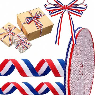Red White And Blue Ribbon Patriotic Ribbon, 30FT Double-Sided Striped Patriotic Ribbon,American Flag Striped Grosgrain Ribbon For Gift Wrapping, 4th Of July Decorations, Memorial Day Decorations,Handicrafts,Sewing