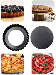 2pcs/Set Round Non-Stick Baking Pan With Removable Bottom, Suitable For Fruit Pizza, Pie, Cake And Bread - Black, One Size Fits All - View 4