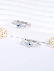 Bông tai bạc 925 không gây dị ứng, bông tai hình ngôi sao đính đá Cubic Zirconia, bông tai tinh tế phù hợp để đeo hàng ngày, quà tặng sinh nhật. - Bạc - Xem 3