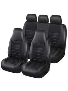 2/7 peças Capas de assento de carro em pele PU com design de costura dupla acolchoada, capas de assento impermeáveis, protetor de assento respirável, ajuste universal para a maioria dos sedãs, SUVs, camiões, capas de assento dianteiras de luxo respiráveis com apoio lombar, capas de assento traseiras. Conjunto de 9 peças inclui: 2 capas de assento dianteiras, 1 capa de encosto, 1 capa de assento traseira e 3 capas de apoio de cabeça. Conjunto de 4 peças inclui: 2 capas de assento dianteiras com apoios de cabeça - A - Ver 12