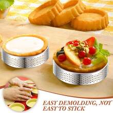 Stainless Steel Round Tart Ring With Holes, Non-Stick Baking Metal Round Cake Mold, Suitable For Cookies And Fruit Tarts, Moisture-Proof Soft Bottom For Even Baking - Multicolor - View 5