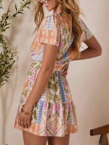 Lässiges A-Linien-Kleid mit Blumenmuster, Bohemian-Stil, Frühling/Sommer Neuheit, Party, Urlaub, Picknick, mit Gürtel, elegant für den Urlaub - Verschiedenfarbig - Übersicht 3