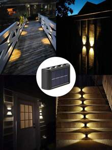 1 件/2 件/6 件户外太阳能壁灯,带 4 个 LED/8 个 LED/10 个 LED(白光/暖光),家庭和花园壁灯灯具,适用于墙壁、柱子、停车场、车库、花园装饰万圣节圣诞节感恩节礼物 - 黑色 - 查看 4