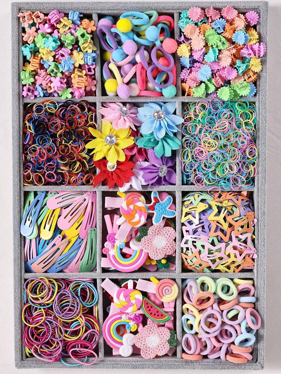 1178pcs Girls Hair Accessories Set, Includes Various Hair Ties, Bow Hair Clips, Small Flower Hair Claws, Suitable For Daily Wear, Great Gift For Friends - Multicolor - View 1