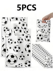 50/30/10/5pcs Football Themed Gift Bags, Plastic Tote Bags With Football Pattern Design, Suitable For Birthday Party Supplies, Fashion Shopping Bags, Anniversary Gifts Packaging, Best Gift For Football Fans, Football Match Souvenir Bags - Black and White - View 13