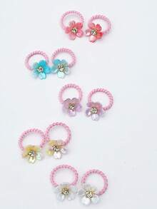 10个可爱渐变珠光花朵发圈，弹性发绳，日常发饰 - 混合色 - 查看 5