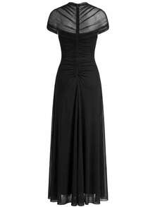 Abito lungo aderente da donna alla moda, elegante abito nero da cocktail sexy e trasparente con dettagli traforati, adatto per l'estate - nero - Visualizzare 11