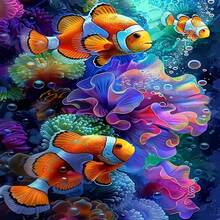 1件 DIY 5D 鑽石畫套裝 水下珊瑚與魚類圖案 - 圓形全鑽鑲嵌藝術手工，居家牆面裝飾，無框 - 無框 - 查看 12