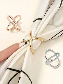 1/2/3/9pcs Women's Fashion Gold Hollow Ring Scarf Buckle Elegant Brooch Dress Waist Belt Buckle Accessory - Gold - View 1