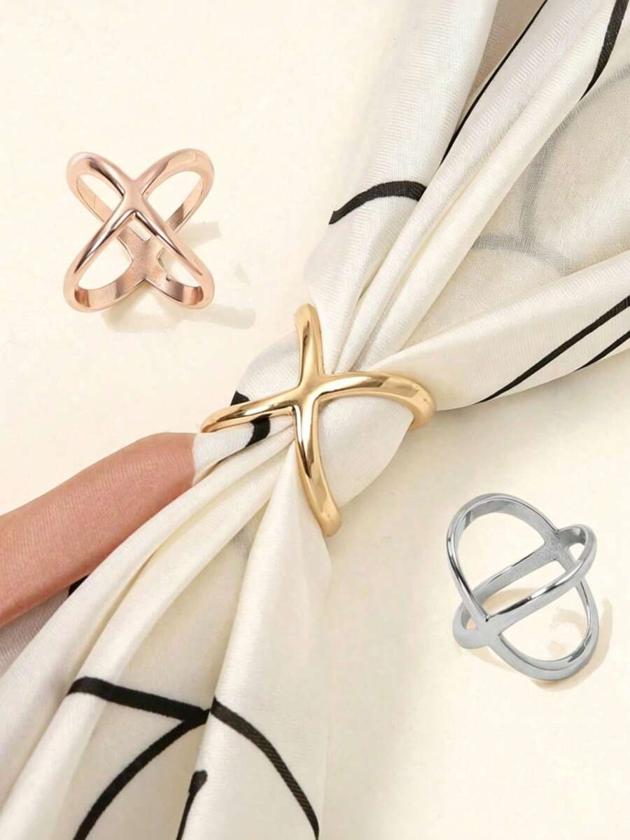 1/2/3/9pcs Women's Fashion Gold Hollow Ring Scarf Buckle Elegant Brooch Dress Waist Belt Buckle Accessory - Gold - View 1