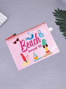 1pc Stylish Waterproof Pvc Beach Bag With Summer Beach-Themed Print - Available In 3 Styles, A4 Size, Transparent Cosmetic Pouch With Nylon Zipper,Lightweight, Durable,Water Proof, Perfect For Men, Women & Youngsters, Beach Bag Accessories, Ideal For Swimming, Diving & Summer Vacations ,Women's And Girls' Gifts, Mother's Day Gift, Valentine's Day Gift - Multicolor - View 4