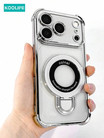 Koolife 1 Stück glänzende, elektroplattierte TPU Handyhülle, integrierter Ständer, präziser Linsenschnitt, Rundum-Sturz-Schutz, kompatibel mit Apple 17/17pro/17promax/17Air/16/15/14/13/12/11/7/8/7plus/8plus/XR/X/XS/XS MAX