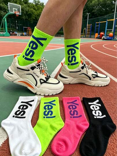 1/4 Đôi tất dài đến bắp chân unisex in chữ YES phối màu tương phản, thấm hút mồ hôi, thoáng khí, thích hợp cho thể thao chạy bộ, thường ngày. Tất thể thao dài đến bắp chân in chữ YES, tất đôi co giãn cao, thoáng khí, phong cách đường phố, thích hợp cho chạy bộ và thường ngày.