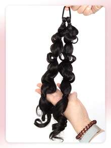 法式手工编织泡泡辫马尾假发，长款蓬松辫子假发，适合女性日常佩戴、聚会及旅行配饰 - 彩色 - 查看 4