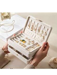 1pc Velvet Jewelry Box With Zipper, Large Capacity Jewelry Storage Box With 2 Removable Dividers, Earring Rings Necklaces Bracelets Organizer Box. Suitable As Gift For Girlfriend, Friend, Girls, Mother's Day Sun Travel Cool, Room Decor - Multicolor - View 25