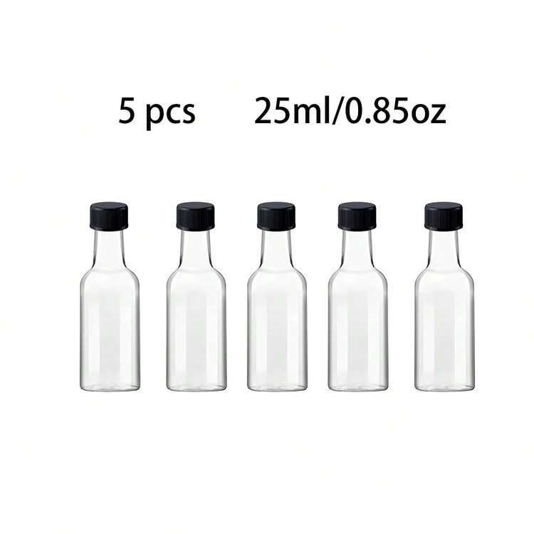 26/5 chai nhựa đựng rượu rỗng, chai nước uống mini cho những chuyến phiêu lưu ngoài trời mùa hè. Có nắp nhựa đen trắng, nhãn đen, hoàn hảo cho cắm trại, du lịch đường dài, các lễ hội mùa hè, tiệc sinh nhật và tiệc vườn mùa hè. - Trong suốt H17 - Xem 10