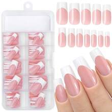120pcs Minimalist French Style Rectangular Fake Nails, Upgrade Your Manicure Style, Suitable For Women And Girls DIY Nails, Press-On Nails, Nail Art Supplies, Nail Stickers - Multicolor 3 - View 1
