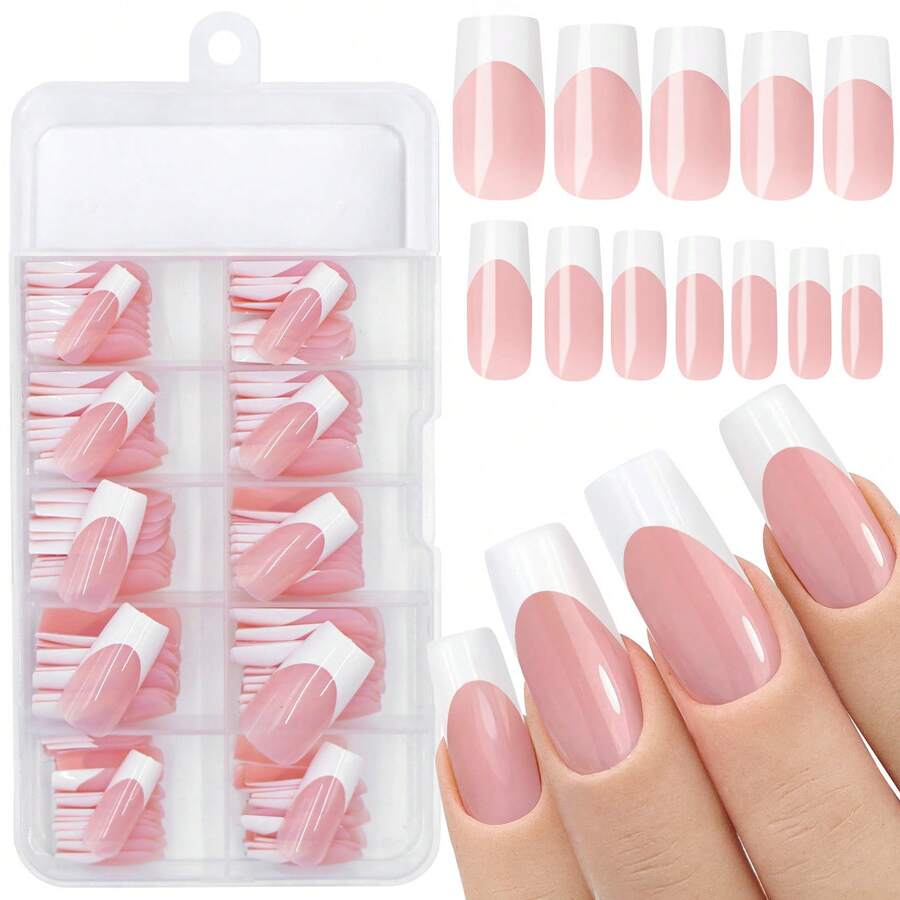 120pcs Minimalist French Style Rectangular Fake Nails, Upgrade Your Manicure Style, Suitable For Women And Girls DIY Nails, Press-On Nails, Nail Art Supplies, Nail Stickers - Multicolor 3 - View 1