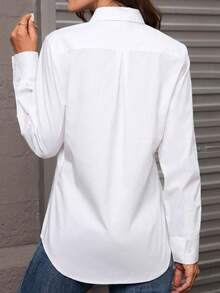 Women's Button-Down Shirt, Classic Fit, Professional Formal Wear, Work, Business, Casual, Long Sleeve Top White Spring - White - View 3