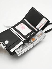 MINGYOU Short Tri-Fold Handbag Wallet, PU Leather Women's Multi-Function Wallet With Zipper, Large Capacity Coin Purse, ID Card Holder - Black - View 5