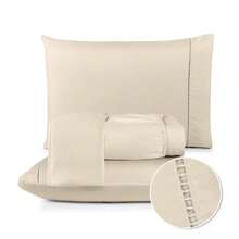 Fitted Sheet Set With Elastic + Pillowcase, 400 Thread Count Percale Flex Luxury, Peach Touch, Single, Full, Queen, King - Beige - View 4