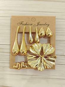 5 pares de pendientes con tono dorado, aptos para uso diario - Dorado - Ver 4