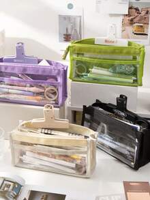 1 Hộp bút dung tích lớn, hộp bút trong suốt, túi đựng văn phòng phẩm kiểu Nhật đơn giản, hộp bút học sinh, hộp đựng bút chì - Mảnh duy nhất - Xem 6