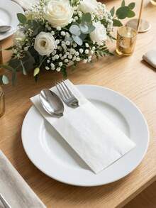 5/10/15pcs White Napkin Set With Cutlery Storage Bag, Wedding Cutlery Bag, Disposable Napkin Set, Birthday Party Cutlery Bag, Table Decor, Elegant Tabletop Decoration, Wedding Party Supplies, Baby Shower Party Supplies, Family Gathering, Restaurant Decor Gift, Home Decor, Halloween Party Decoration, Christmas Decoration, Party Favors - White - View 6