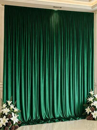 2/4Pcs Dark Green Satin Curtain,Panels Curtains,97*213cm/147*235cm Solid Color Background Curtain,Party Decor,Ceremony Stage Decor,Suitable For Living Room,Office Home,Bedroom Decoration,Modern Romantic Decoration,Birthday Party Supplies