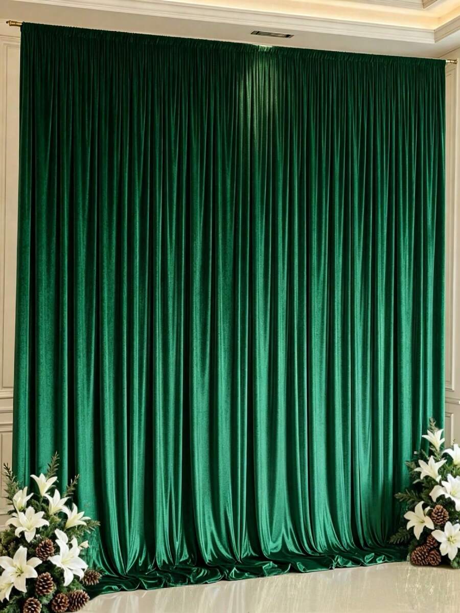 2/4pcs Dark Green Satin Curtains, Curtain Panels, 97*213cm/147*235cm Solid Color Backdrop Curtains, Party Decoration, Ceremony Stage Decoration, Suitable For Living Room, Office Home, Bedroom Decoration, Modern Romantic Decor, Birthday Party Supplies