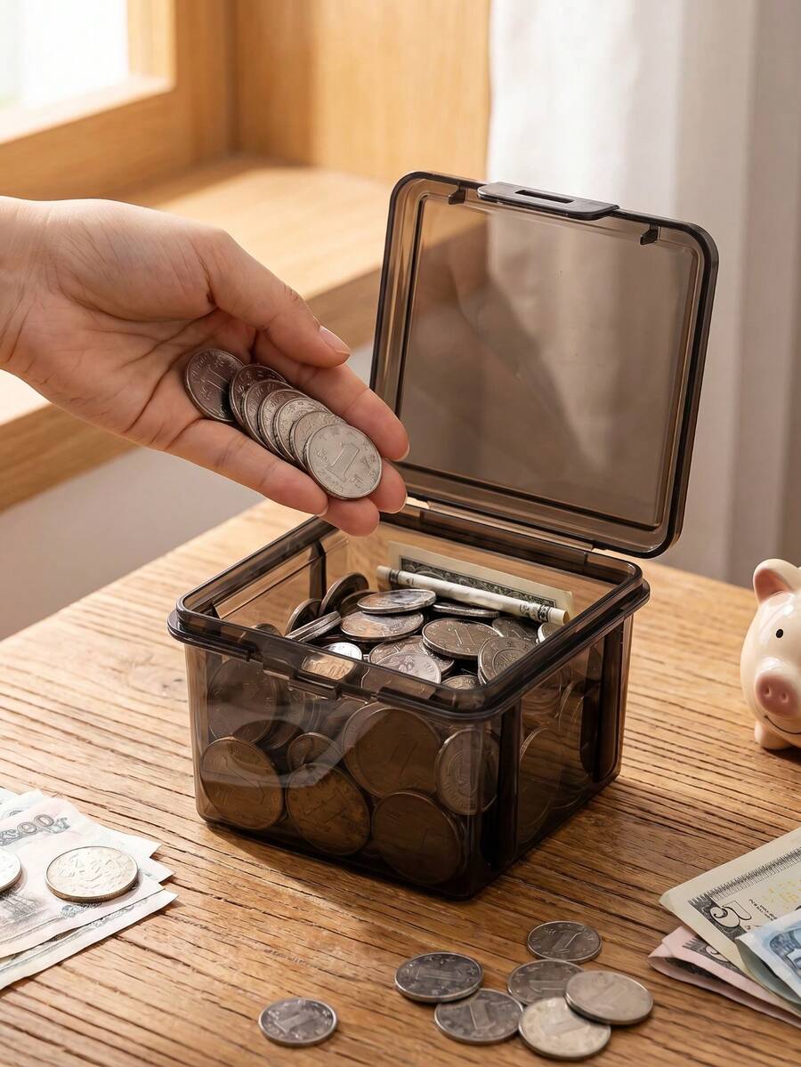 Large Capacity Square Coin And Cash Storage Box - Made Of Durable PP Material With Dust-Proof Organizer - Ideal As Halloween And Christmas Gift - A - View 1