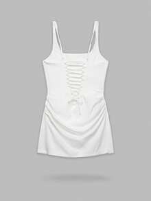 Đầm hai dây YROOE thanh lịch với chất liệu vải xếp ly, chi tiết thắt eo, thích hợp cho nữ mùa xuân/hè. - trắng - Xem 1