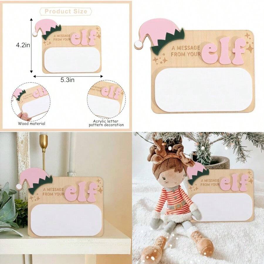 Message from Your Elf - Tabla reutilizable de borrado en seco para Navidad decoración de mesa del hogar letrero de elfos de Navidad mensaje de tu elfo decoración de pizarra de borrado en seco - Color de tronco. - Ver 1