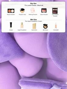 紫色美妆蛋和粉扑套装 12/24/36 件装，不含乳胶的亲水性聚氨酯化妆海绵，柔软的化妆粉扑，适用于粉底液、膏状产品、遮瑕膏和散粉的涂抹。 - 彩色 - 查看 8