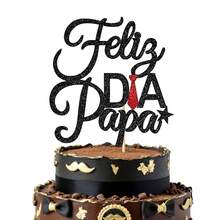 1 Stück Tortendeko für den spanischen Vatertag, glänzend schwarze Tortenauflage mit roter Krawattenoptik, beste Vatertagstorte Dekoration, Vatertagsgeschenk - Spanischer Papa - Übersicht 4