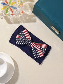 1/2pcs New Floral Print Double-Layer Bow Baby Headband, Cute Fashionable Star Striped Infant Headwear, Soft Comfortable Nylon Baby Hair Accessories, Suitable For Daily Wear And Independence Day Holiday - Multicolor - View 7