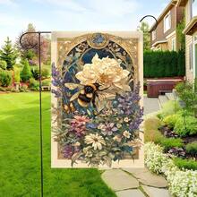 2D-Flat Print Garden Flag, Floral Wreath Print, Home Decor, 30x45cm, Flagpole Not Included - 30x45cm - 查看 2