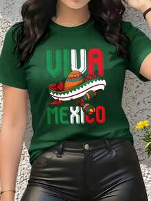 MYAZUL T Camiseta de Algodón Suave para Mujer con Estampado de Fiesta Viva Mexico, Regalo para el Cinco de Mayo, Ropa de Verano, Vestidos de Mujer a la Moda, Casual, Perfecto para Todas las - Rojo - Ver 8