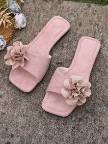 Sandalias planas de mujer con punta cuadrada y sin cordones, zapatillas de verano multifuncionales para mujer con suela antideslizante para la playa - Rosa - Ver 4