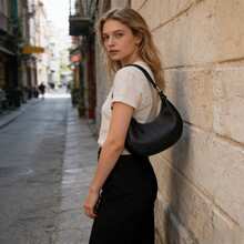 Nueva llegada Bolso de hombro en forma de media luna, bolso de mano de gran capacidad portátil de lujo y alta gama - Negro - View 7