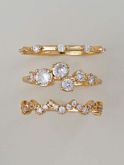 3er Set zierliche Ringe mit Kubikzirkoniabesatz, geeignet für den täglichen Gebrauch, Dates, Partywear, perfektes Geschenk für sie