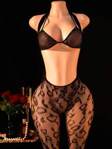 Đầm mini lưới gợi cảm dành cho nữ, áo liền quần, đồ lót lưới không dây, áo ngủ hai dây. - màu đen - Xem 1